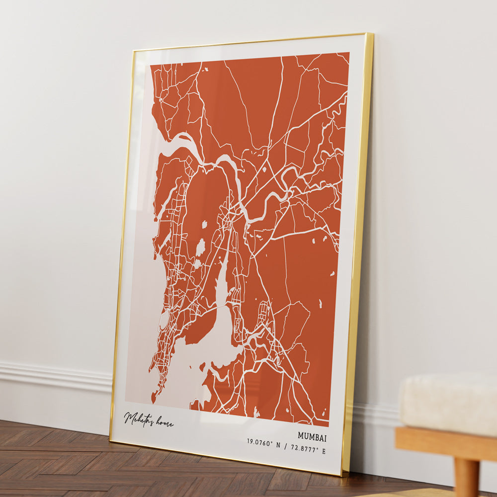 Map Art - Burnt Orange - Modern #1