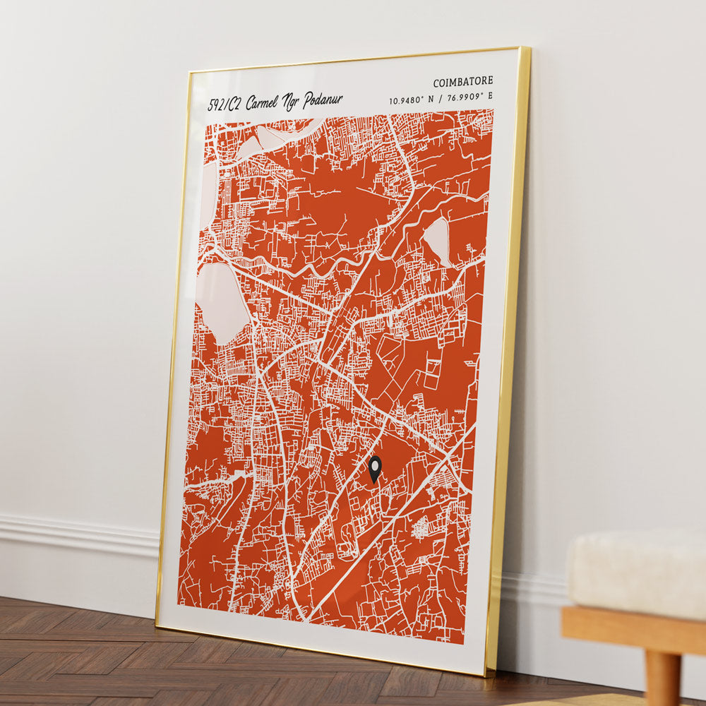 Map Art - Burnt Orange - Modern #2