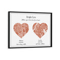 Load image into Gallery viewer, Dual Heart City Map - Burnt Orange Wall Journals Matte Paper Black Frame

