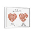 Load image into Gallery viewer, Dual Heart City Map - Burnt Orange Wall Journals Matte Paper White Frame
