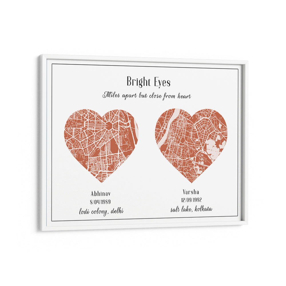 Dual Heart City Map - Burnt Orange Wall Journals Matte Paper White Frame
