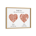 Load image into Gallery viewer, Dual Heart City Map - Burnt Orange Wall Journals Matte Paper Wooden Frame
