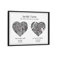 Load image into Gallery viewer, Dual Heart City Map - Slate Grey Wall Journals Matte Paper Black Frame
