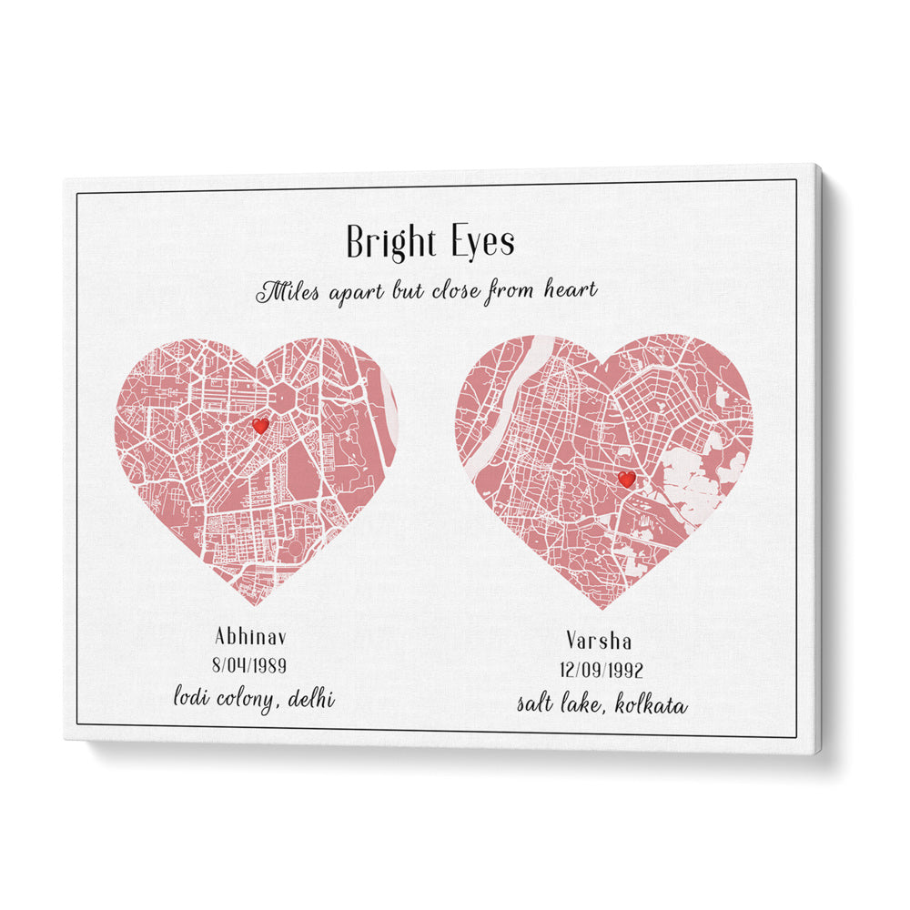 Dual Heart City Map - Baby Pink Wall Journals Matte Paper Rolled Art