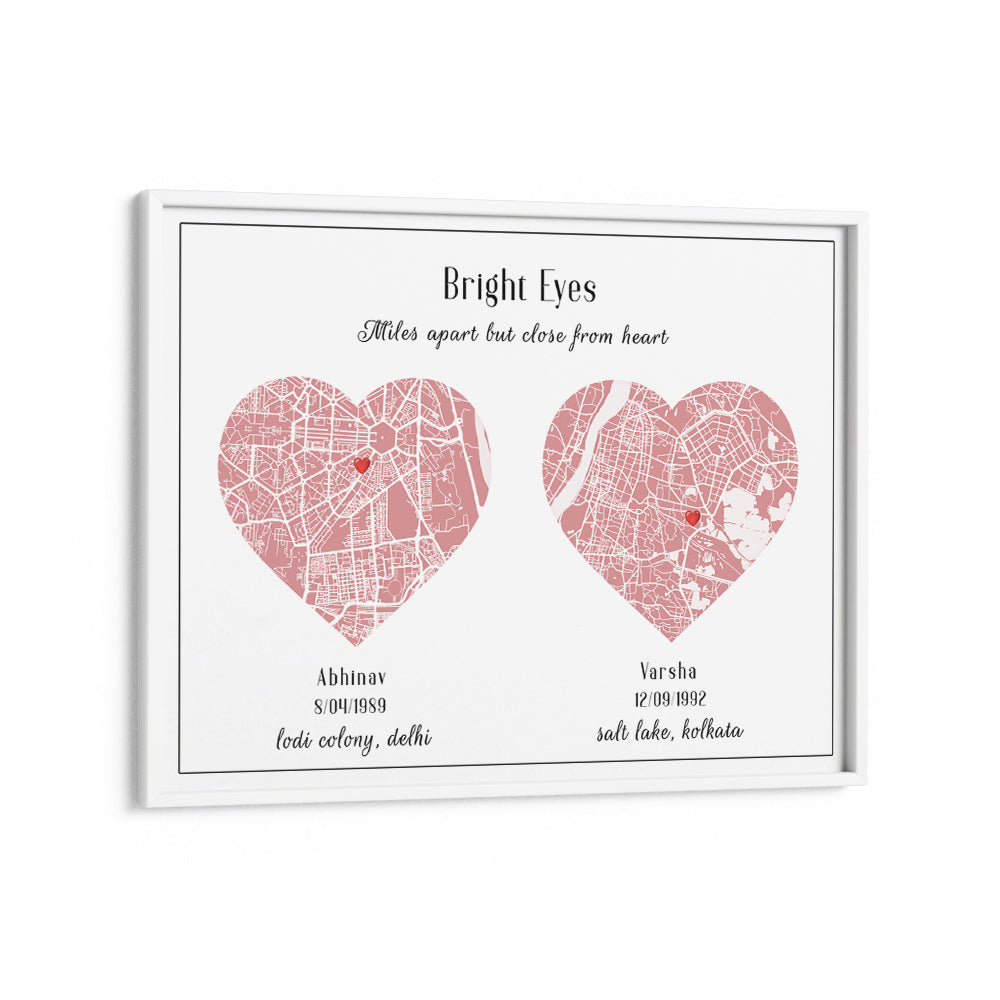 Dual Heart City Map - Baby Pink Wall Journals Matte Paper White Frame