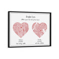 Load image into Gallery viewer, Dual Heart City Map - Baby Pink Wall Journals Matte Paper Black Frame
