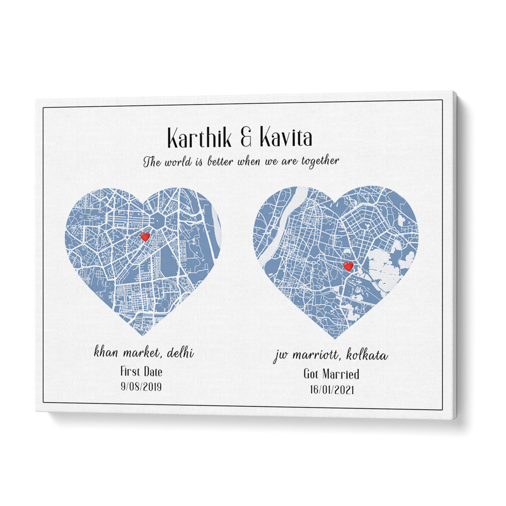 Dual Heart City Map - Powder Blue Wall Journals Matte Paper Rolled Art