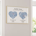 Load image into Gallery viewer, Dual Heart City Map - Powder Blue Wall Journals Matte Paper Gold Metal Frame

