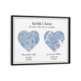 Load image into Gallery viewer, Dual Heart City Map - Powder Blue Wall Journals Matte Paper Black Frame
