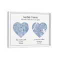 Load image into Gallery viewer, Dual Heart City Map - Powder Blue Wall Journals Matte Paper White Frame
