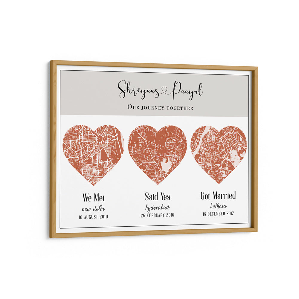 Triple Heart City Map - Burnt Orange Wall Journals  