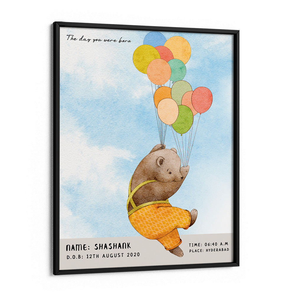 Personalized Birth Poster - Baby Bear Wall Journals Matte Paper Black Frame
