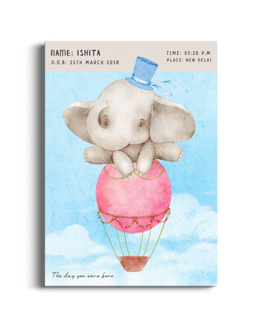 Personalized Birth Poster - Baby Elephant Wall Journals Matte Paper Rolled Art