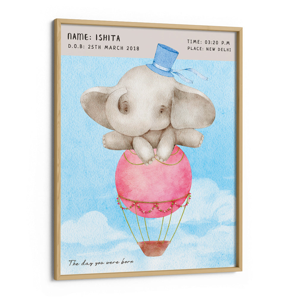 Personalized Birth Poster - Baby Elephant Wall Journals Premium Luster Paper Wooden Frame