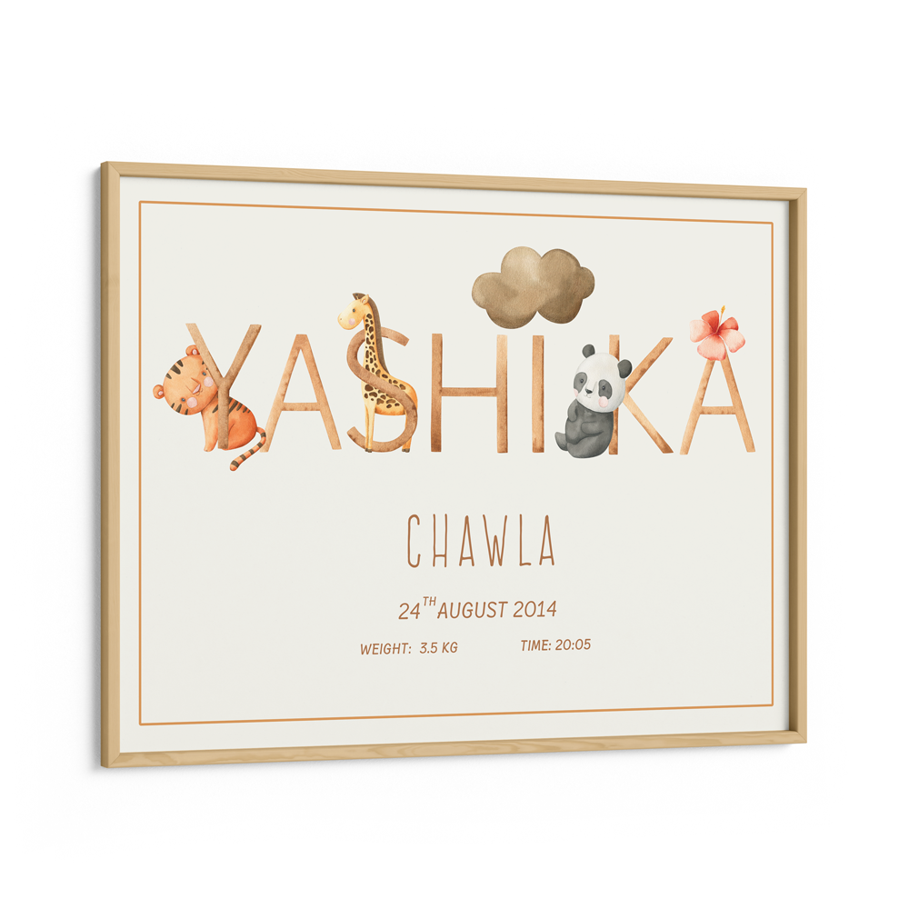 Personalized Kids Name Poster - Baby Animals Wall Journals Matte Paper Wooden Frame