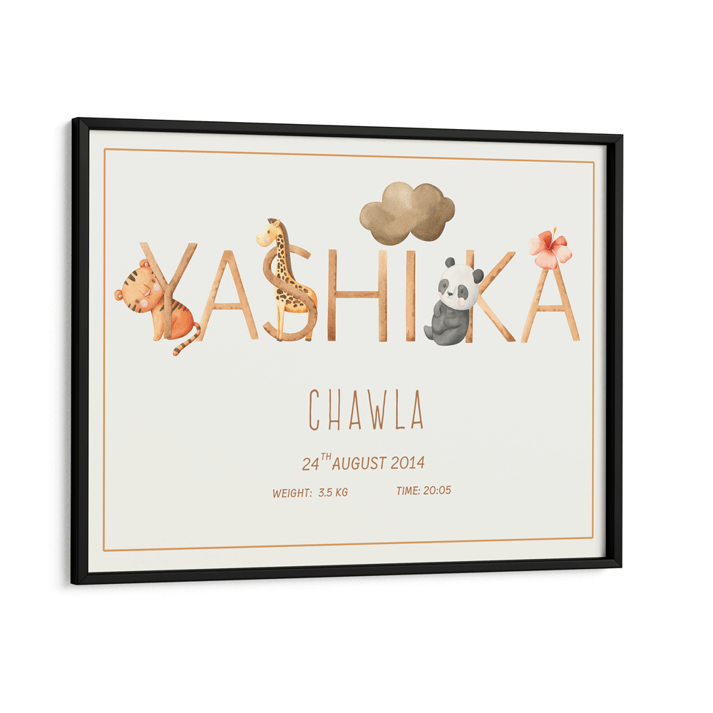 Personalized Kids Name Poster - Baby Animals Wall Journals Matte Paper Black Frame