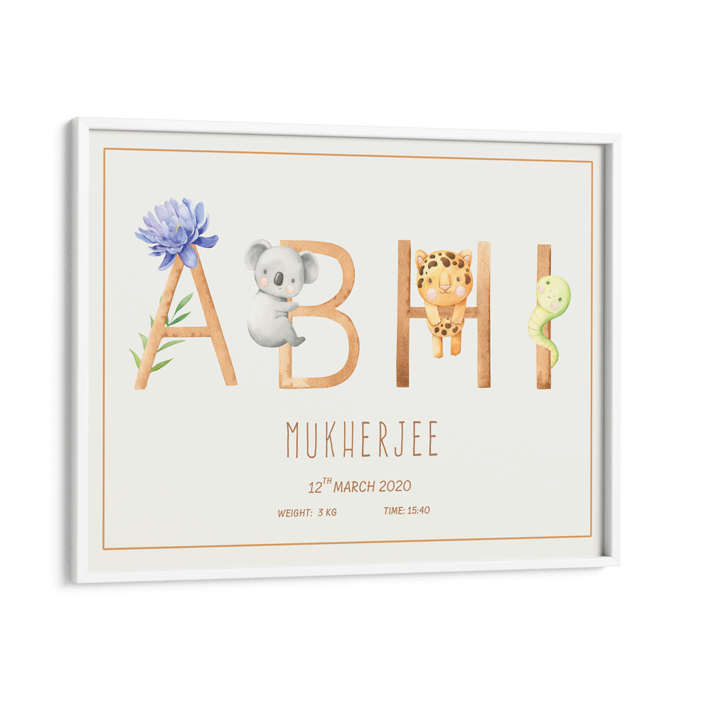 Personalized Kids Name Poster - Baby Animals Wall Journals Matte Paper White Frame