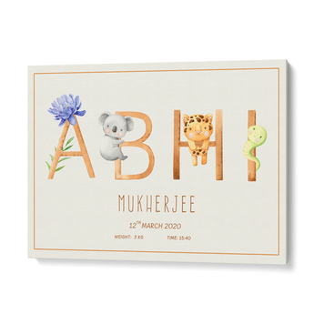 Personalized Kids Name Poster - Baby Animals Wall Journals Canvas Gallery Wrap