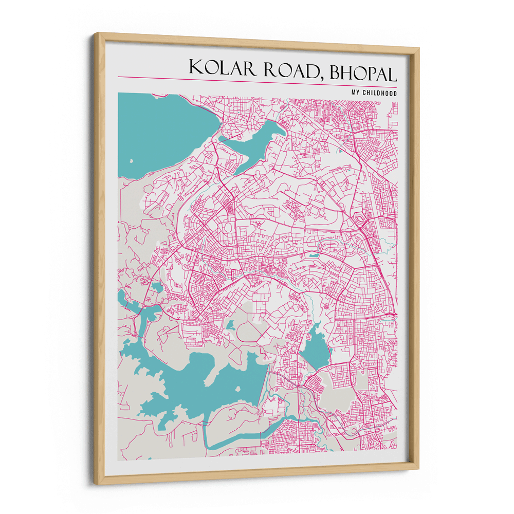 Map Art - Halcyon Blush Wall Journals Premium Luster Paper Wooden Frame