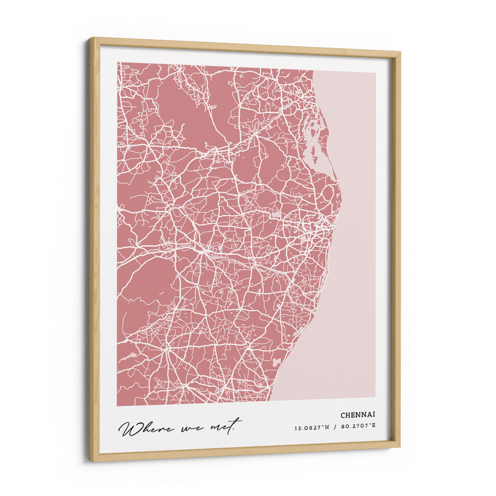 Map Art - Baby Pink - Modern #1 Wall Journals Premium Luster Paper Wooden Frame