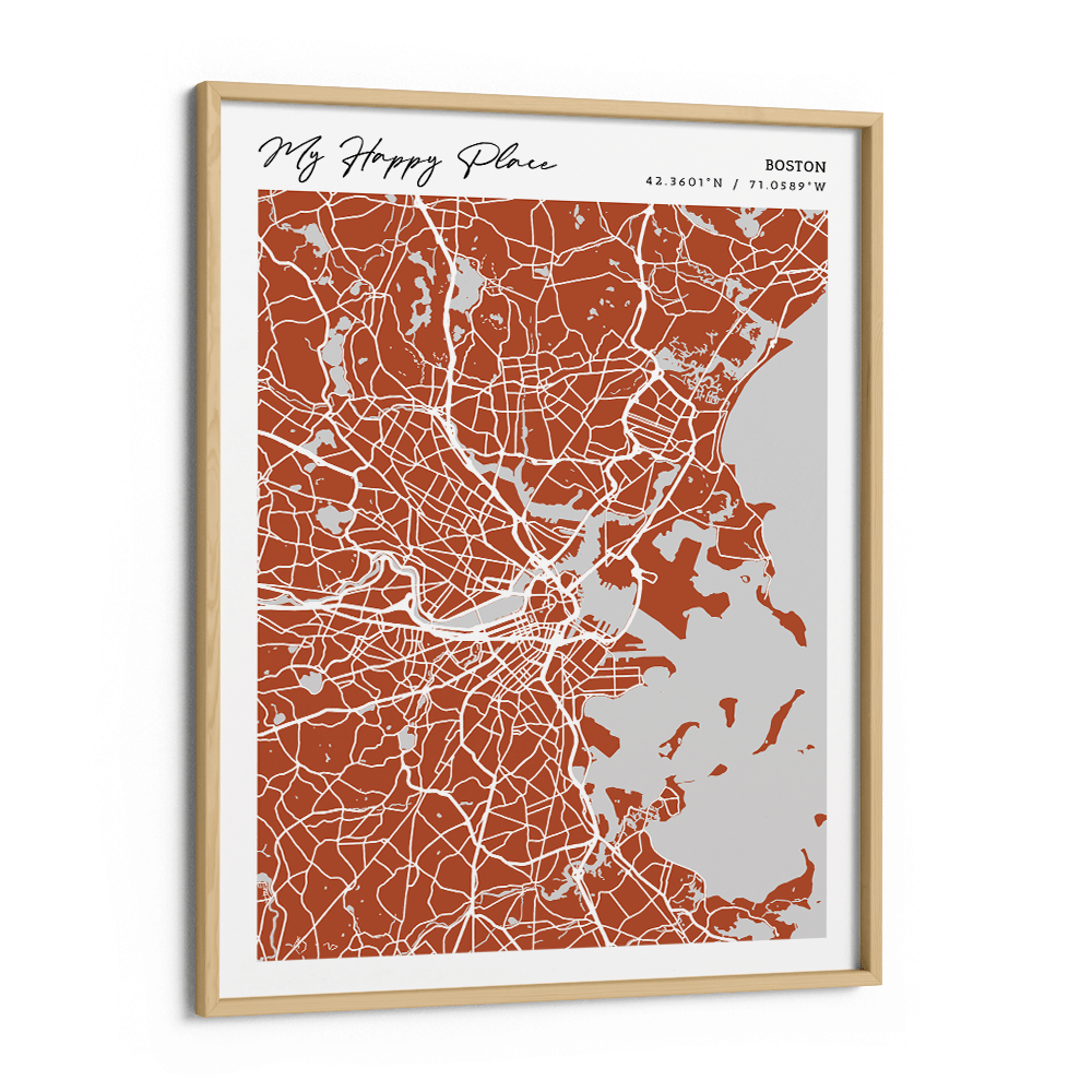 Map Art - Burnt Orange - Modern #2 Wall Journals Canvas Wooden Frame