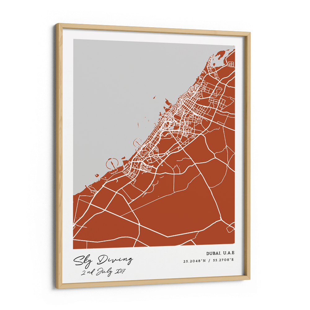 Map Art - Burnt Orange - Modern #1 Wall Journals Premium Luster Paper Wooden Frame