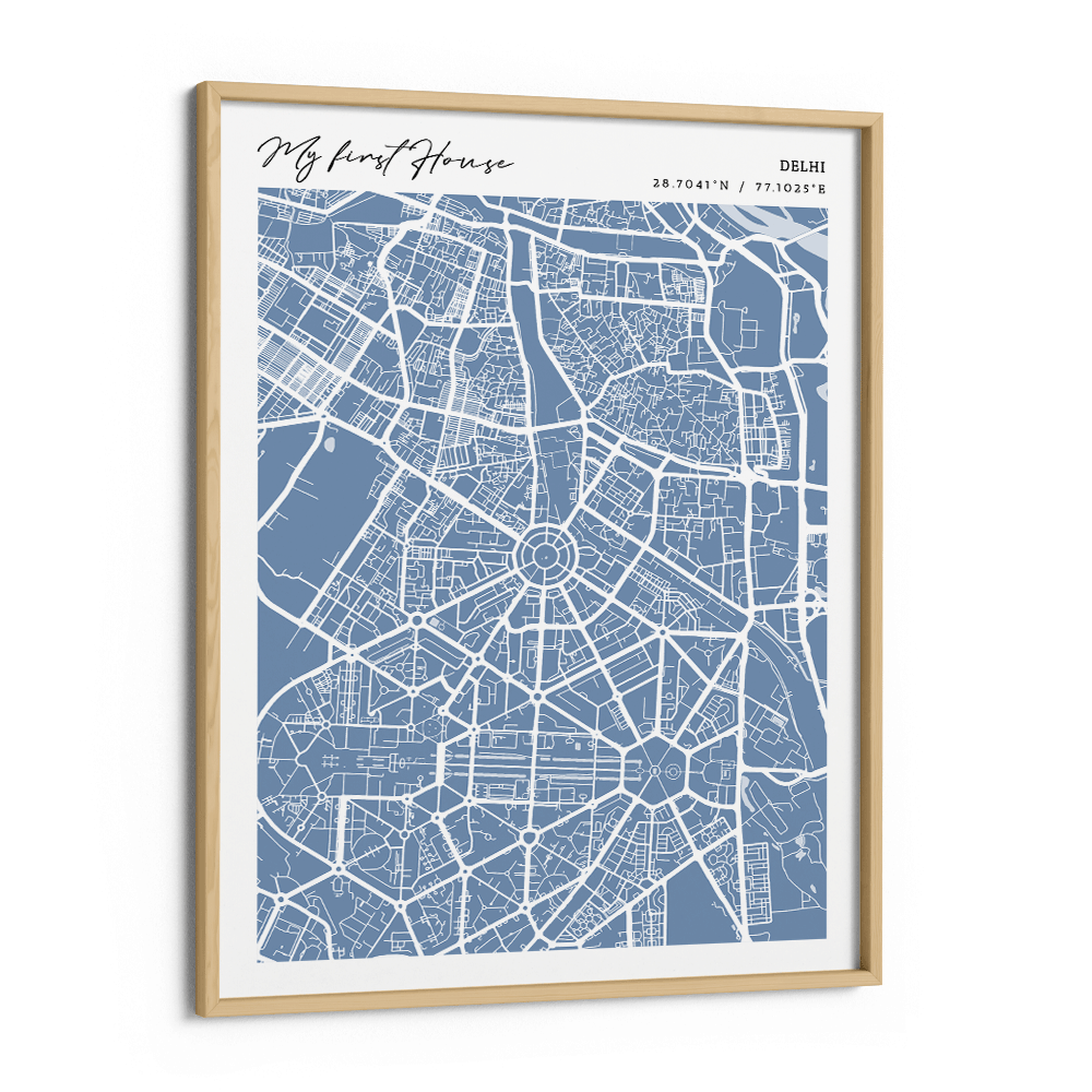 Map Art - Powder Blue - Modern #2 Wall Journals Premium Luster Paper Wooden Frame