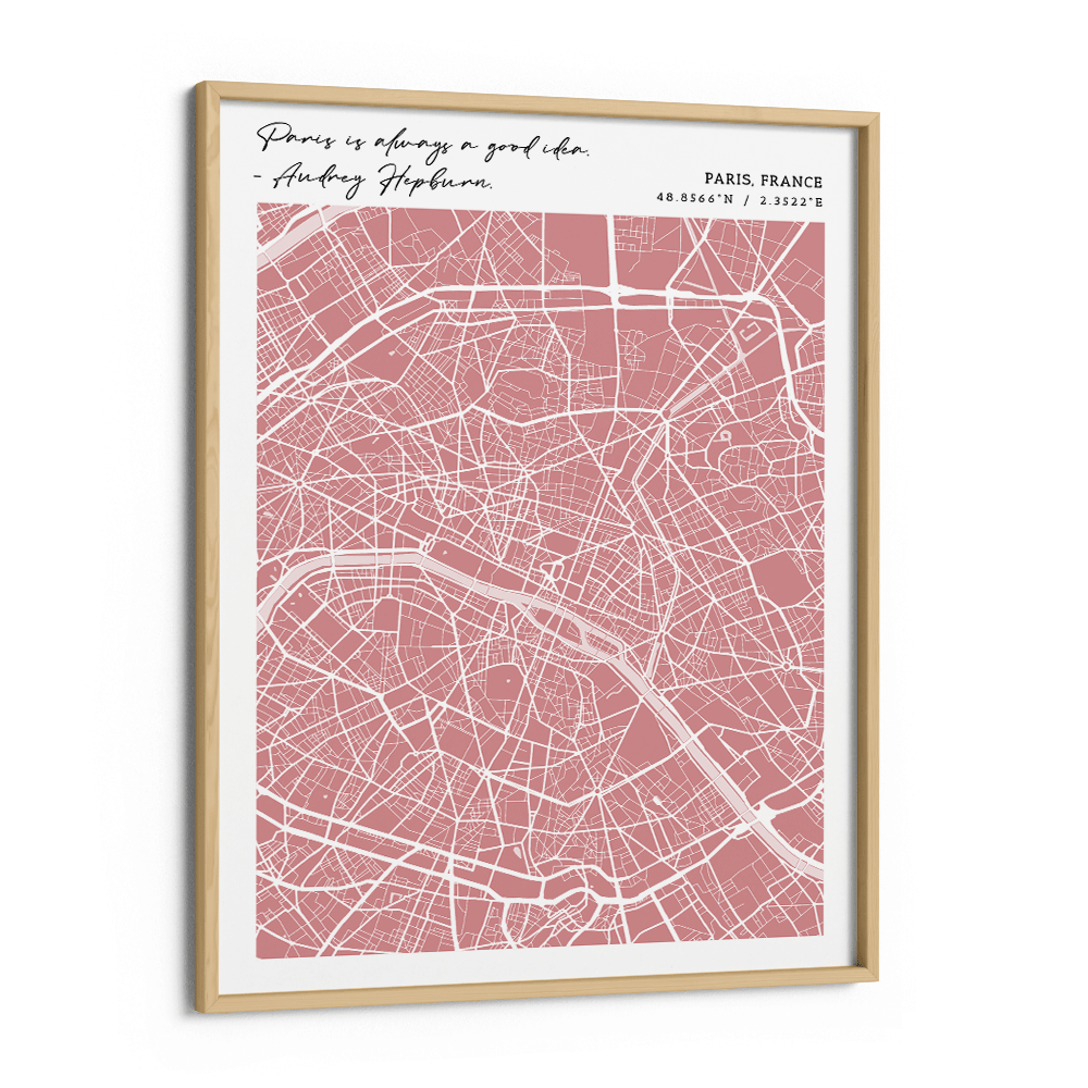 Map Art - Baby Pink - Modern #2 Wall Journals Canvas Wooden Frame