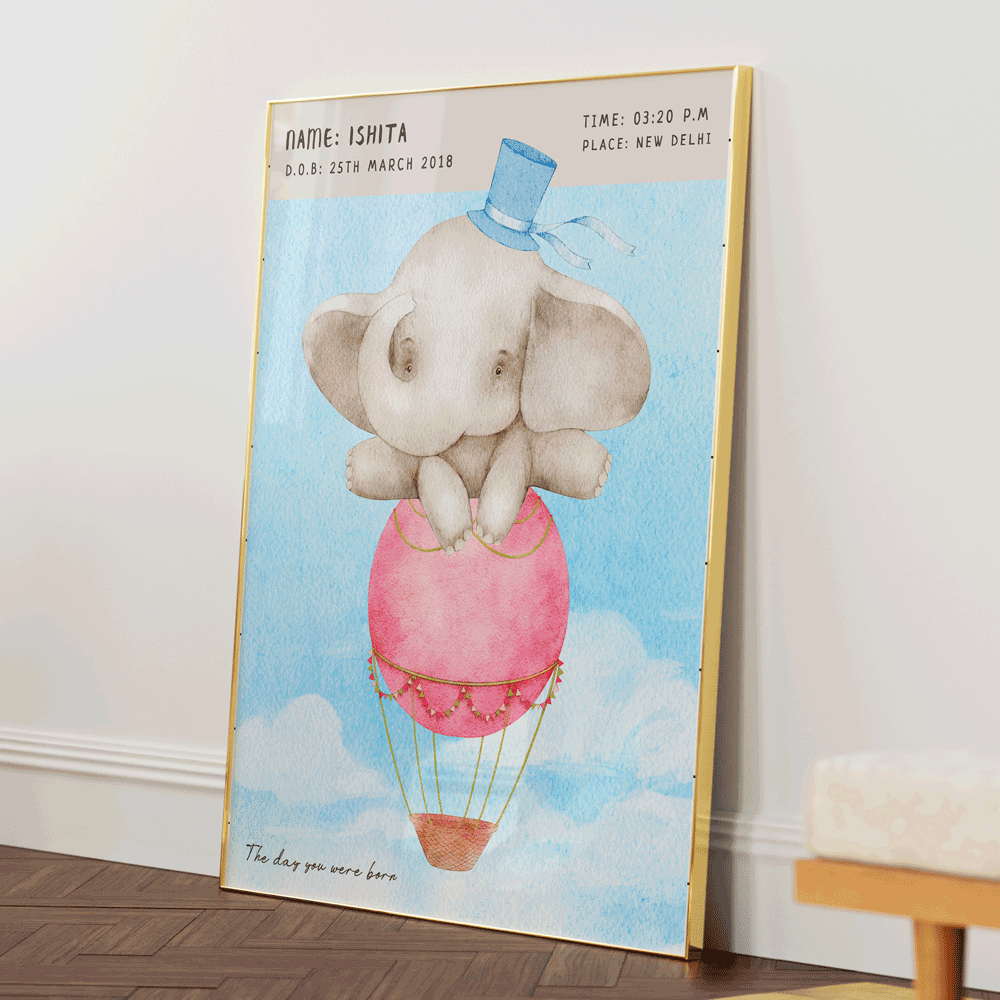Personalized Birth Poster - Baby Elephant Wall Journals  