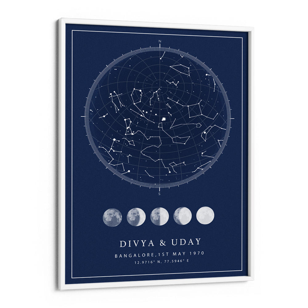 Custom Star Map - Navy Blue - Lunar Wall Journals Matte Paper White Frame