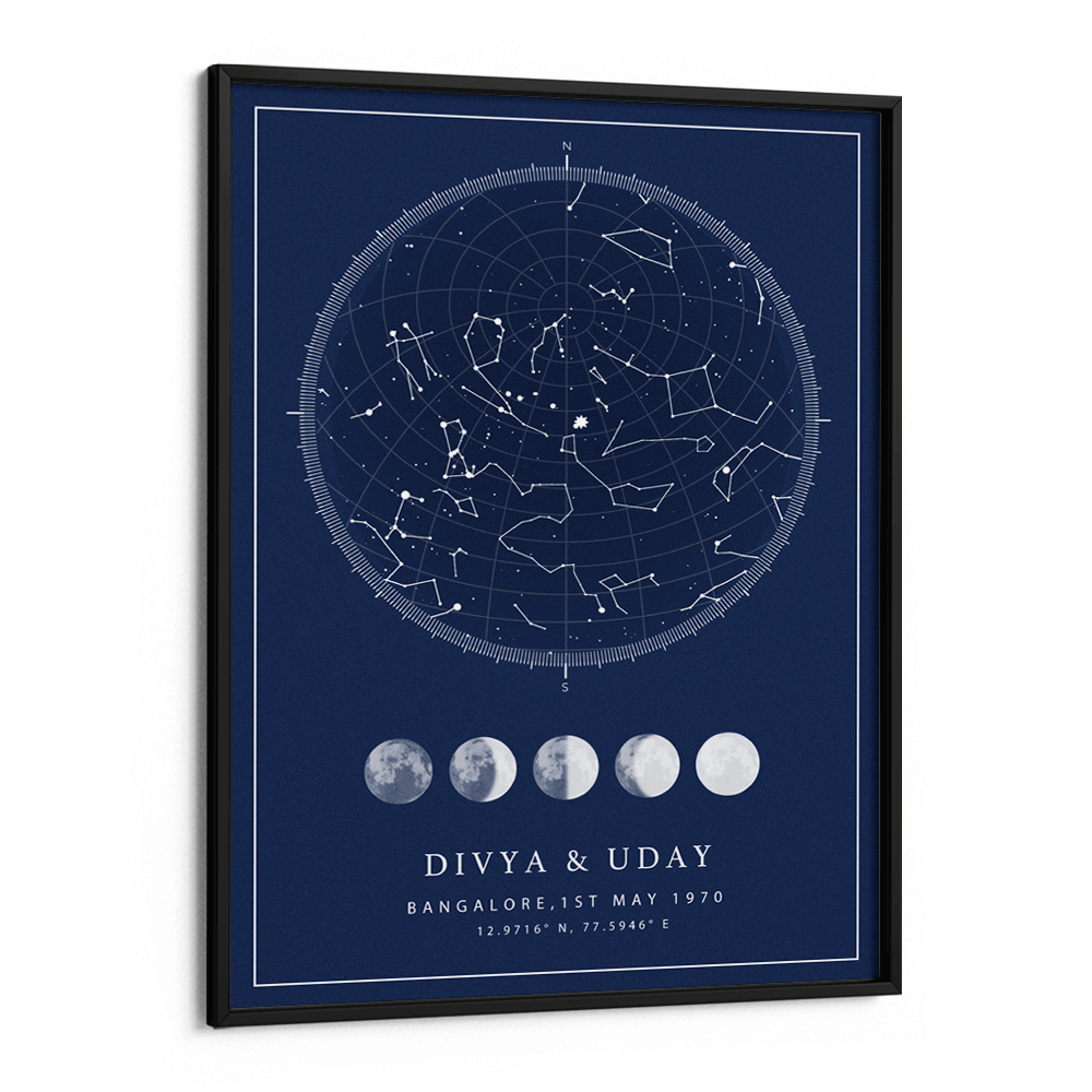 Custom Star Map - Navy Blue - Lunar Wall Journals Matte Paper Black Frame
