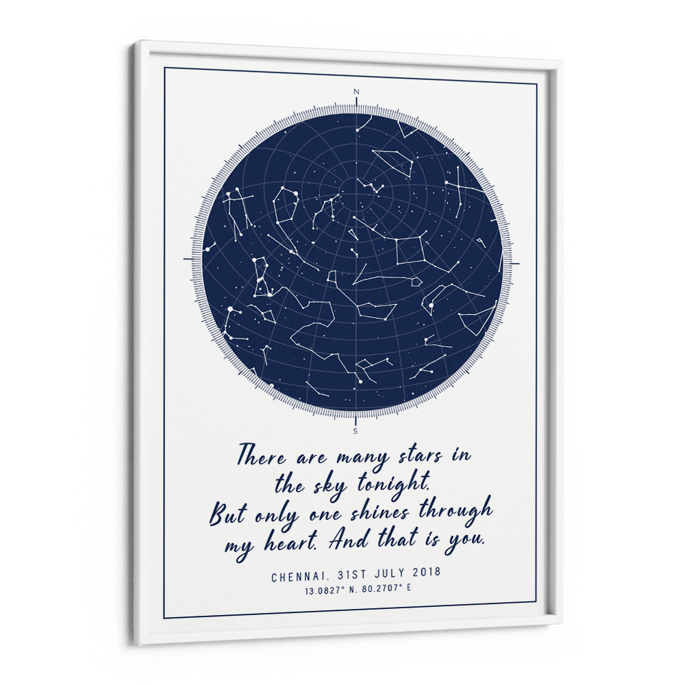 Custom Star Map - Navy Blue - Modern Wall Journals Matte Paper White Frame