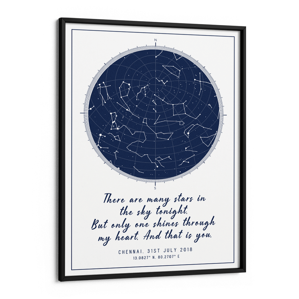 Custom Star Map - Navy Blue - Modern Wall Journals Matte Paper Black Frame