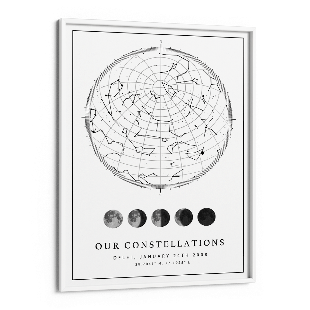Custom Star Map - White - Lunar Wall Journals Matte Paper White Frame