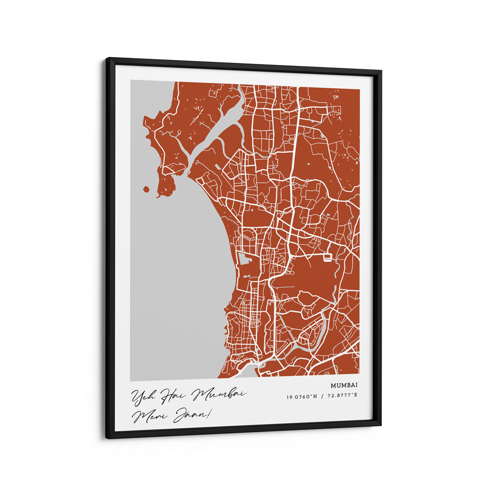 Map Art - Burnt Orange - Modern #1 Wall Journals Matte Paper Black Frame