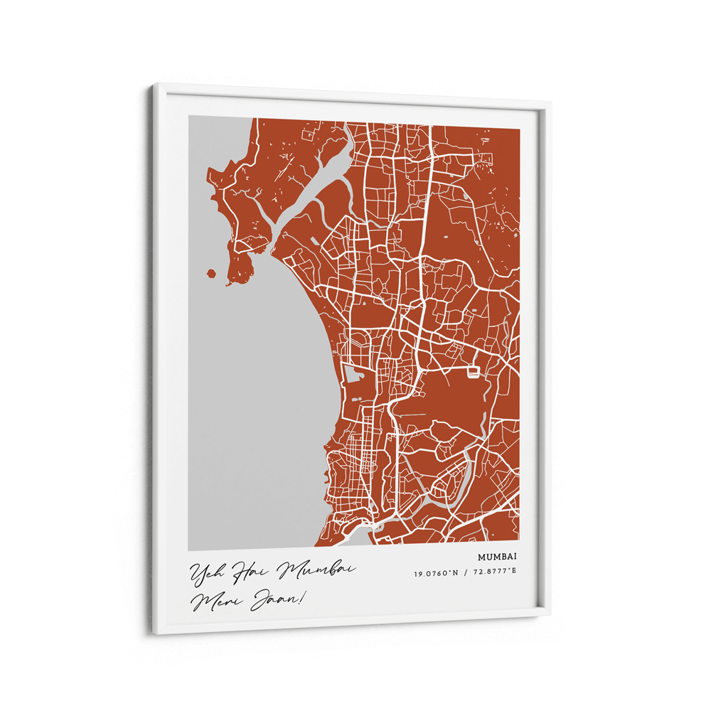 Map Art - Burnt Orange - Modern #1 Wall Journals Matte Paper White Frame