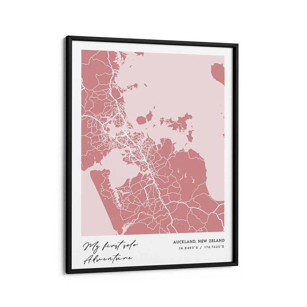 Map Art - Baby Pink - Modern #1 Wall Journals Matte Paper Black Frame