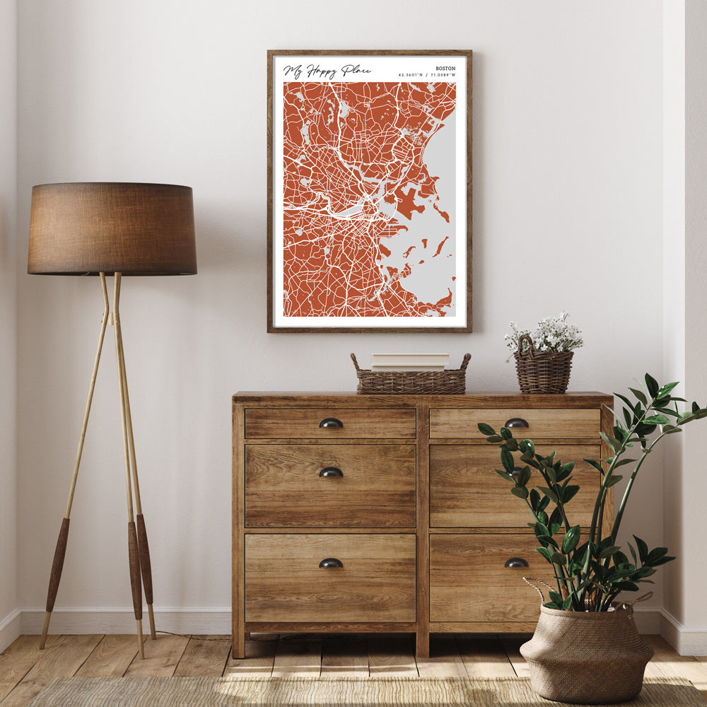 Map Art - Burnt Orange - Modern #2 Wall Journals  