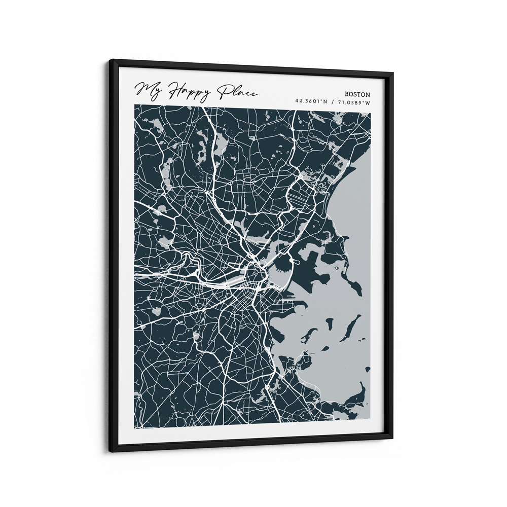 Map Art - Deep Blue - Modern #2 Wall Journals Matte Paper Black Frame