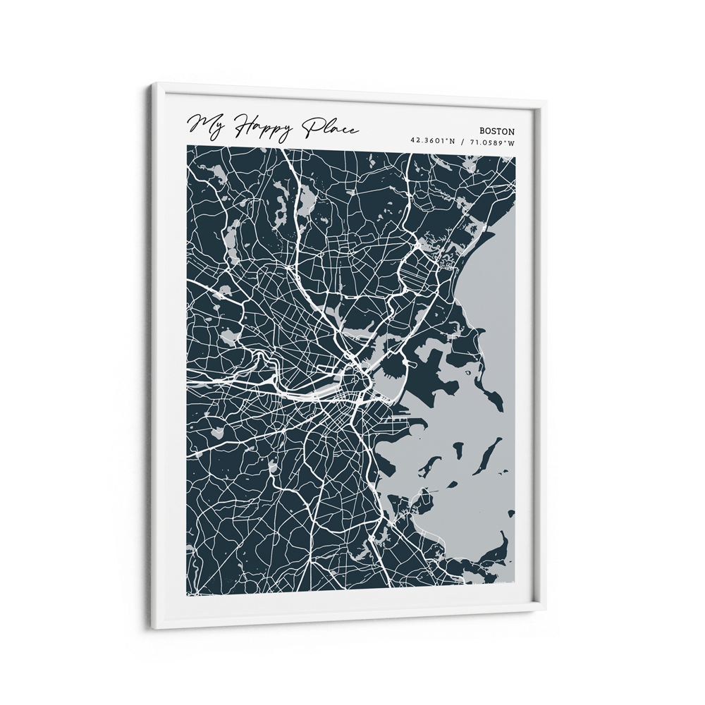 Map Art - Deep Blue - Modern #2 Wall Journals Matte Paper White Frame
