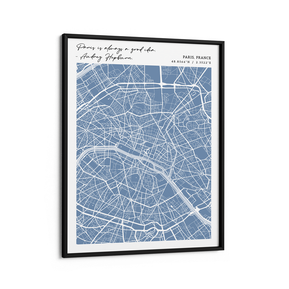 Map Art - Powder Blue - Modern #2 Wall Journals Matte Paper Black Frame
