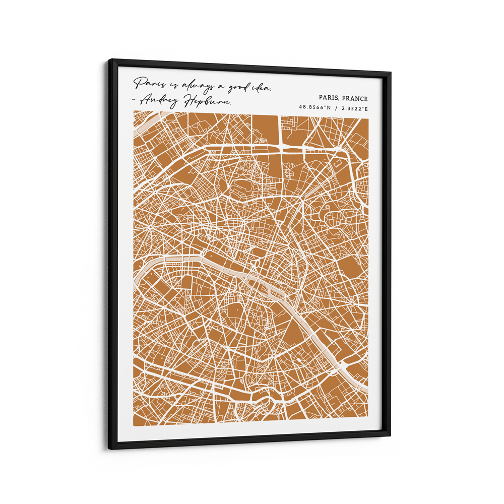 Map Art - Mustard - Modern #2 Wall Journals Matte Paper Black Frame