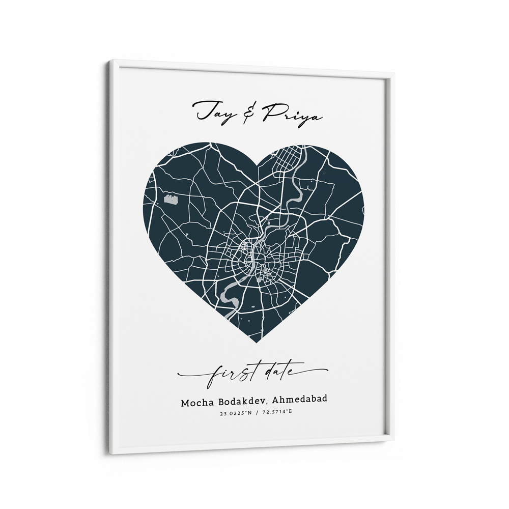 Map Art - Deep Blue - Love Wall Journals Matte Paper White Frame