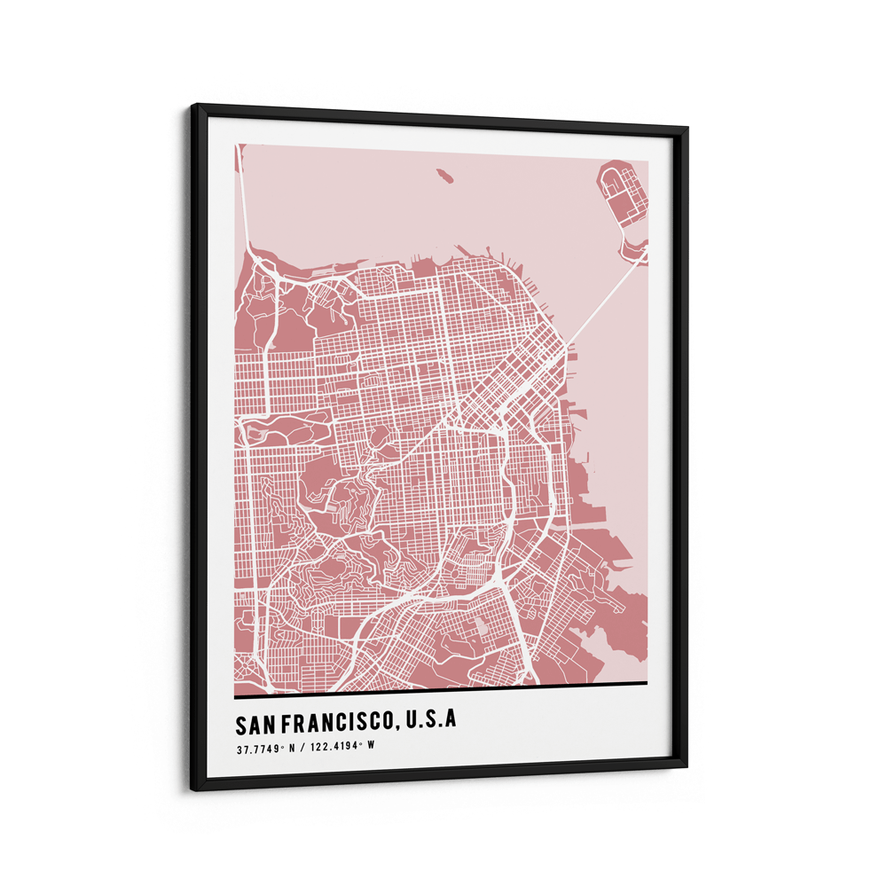 Map Art - Baby Pink - Pantone Wall Journals Matte Paper Black Frame