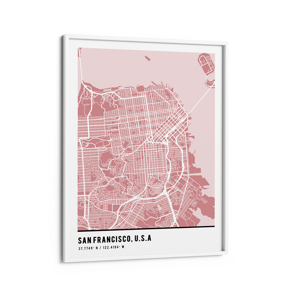 Map Art - Baby Pink - Pantone Wall Journals Matte Paper White Frame