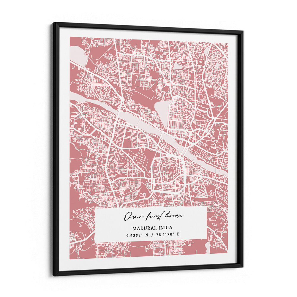 Map Art - Baby Pink - The Executive Wall Journals Matte Paper Black Frame