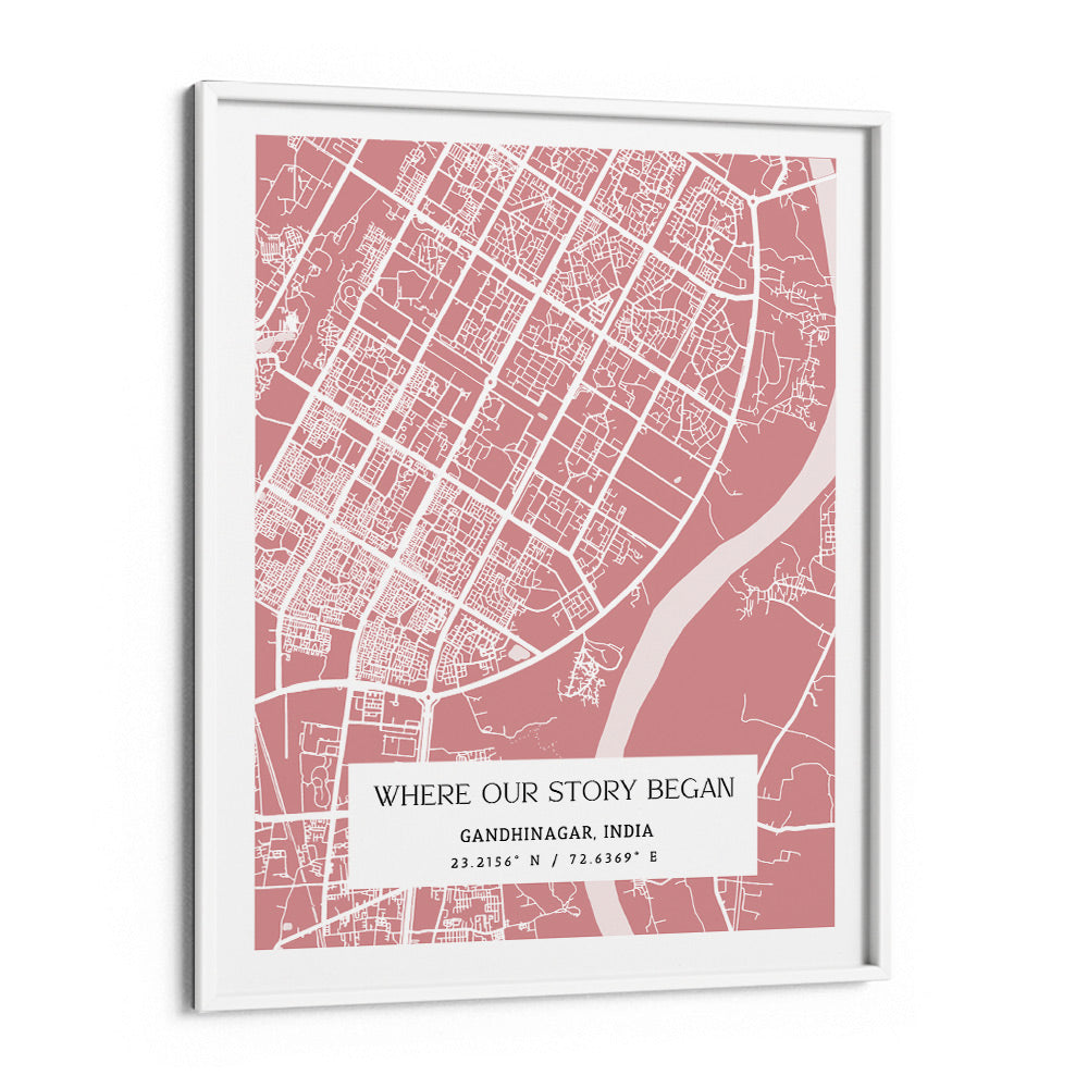 Map Art - Baby Pink - The Executive Wall Journals Matte Paper White Frame