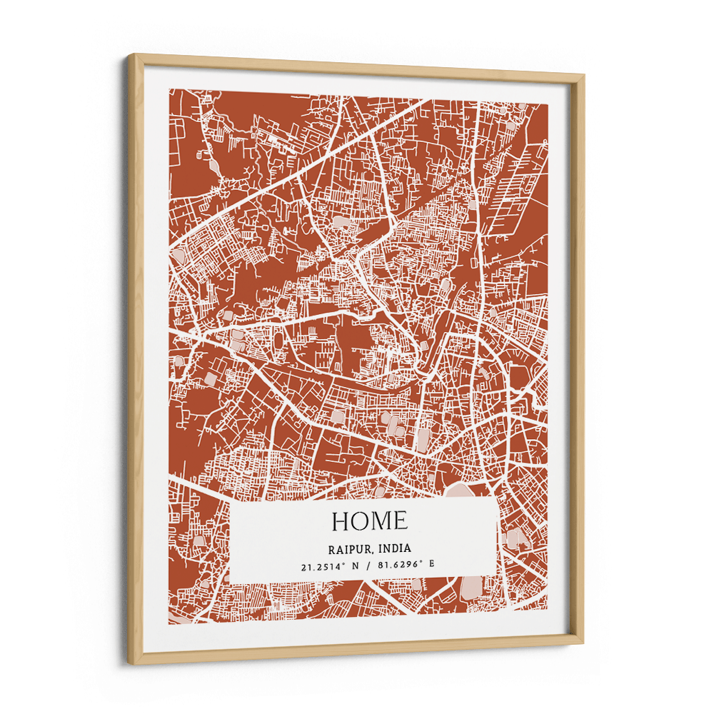 Map Art - Burnt Orange - The Executive Wall Journals Matte Paper Wooden Frame