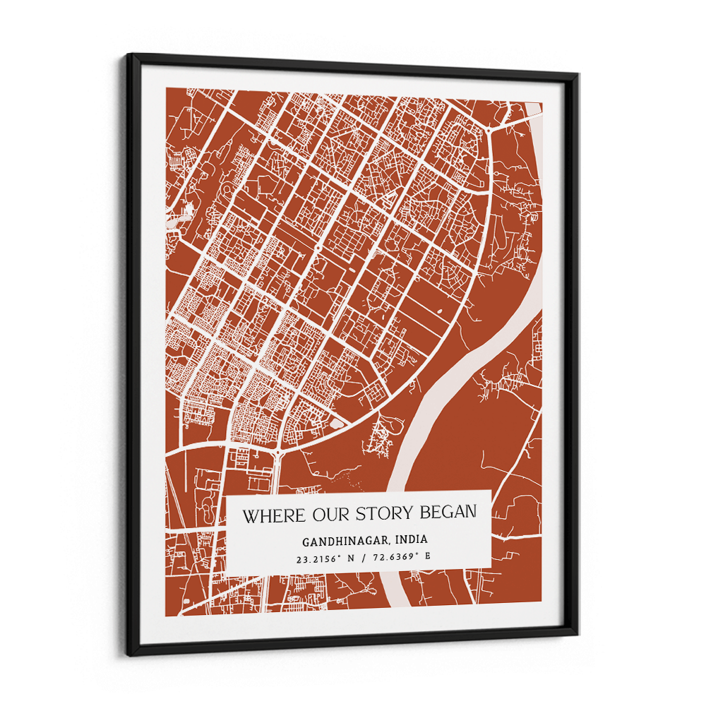 Map Art - Burnt Orange - The Executive Wall Journals Matte Paper Black Frame