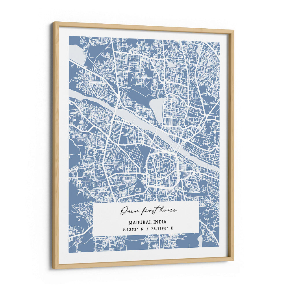 Map Art - Powder Blue - The Executive Wall Journals Matte Paper Wooden Frame